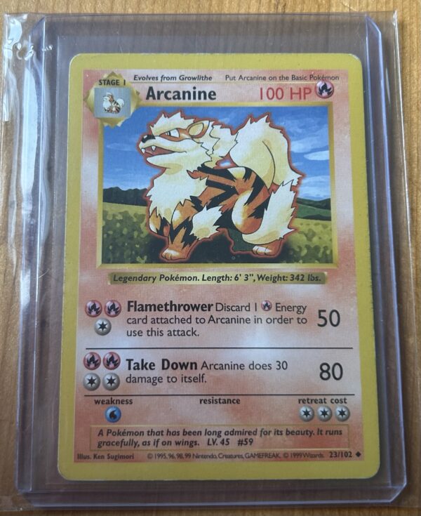 Arcanine #23/102 – Shadowless Base Set Pokémon Card (1999 WOTC)