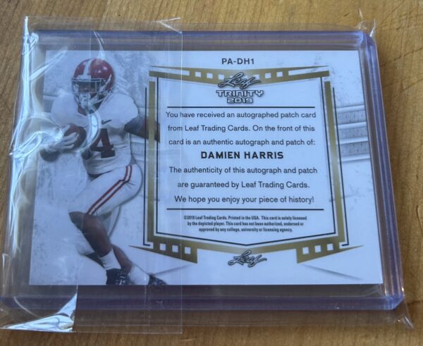 Damien Harris 2019 Leaf Trinity RPA Auto Patch 8/10 #PA‑DH1 – Alabama Crimson Tide / New England Patriots - Image 3