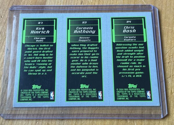 Chris Bosh / Carmelo Anthony / Kirk Hinrich 2003‑04 Topps Matrix Rookie Triple Mini (Unseparated) - Image 2