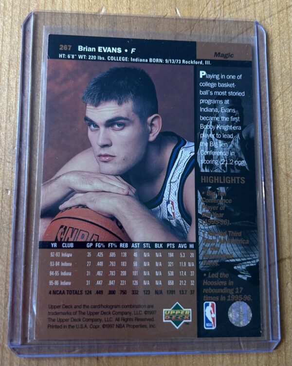 Brian Evans — 1997 Upper Deck RC #267 — Indiana University - Image 2