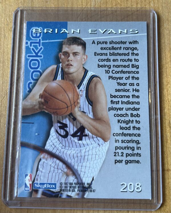 Brian Evans — 1997 SkyBox RC #208 — Indiana University - Image 2