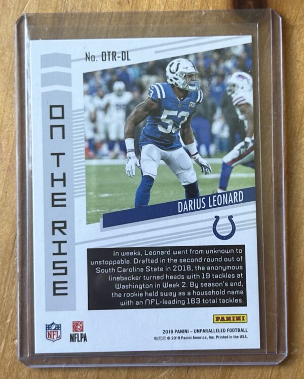 Darius Leonard (Shaquille Leonard) — 2019 Panini Unparalleled “On the Rise” #OTR-DL — Indianapolis Colts - Image 2