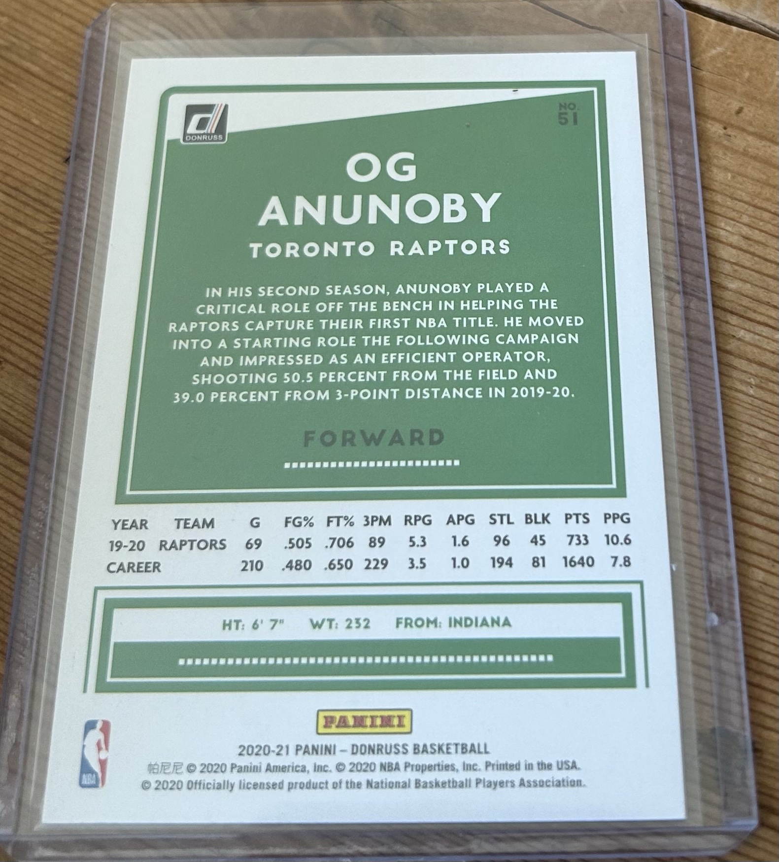 OG Anunoby 2020-21 Donruss #51 - Image 2